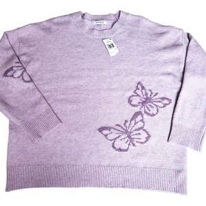 Hooked Up Lilac Butterfly Knit Sweater XL Pullover Long‎ Sleeve Crew Neck Soft